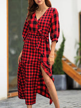 Plaid Half-sleeved vintage maxi dress